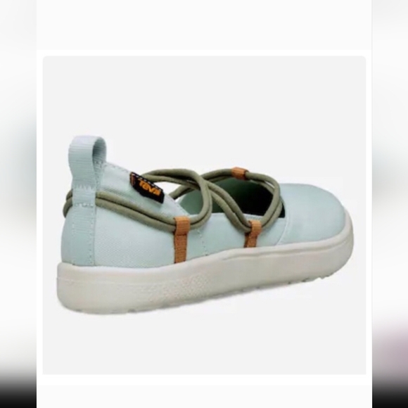 Teva Women's Light Green Canvas Slip-On Flats with Olive Straps - Picture 2 of 11